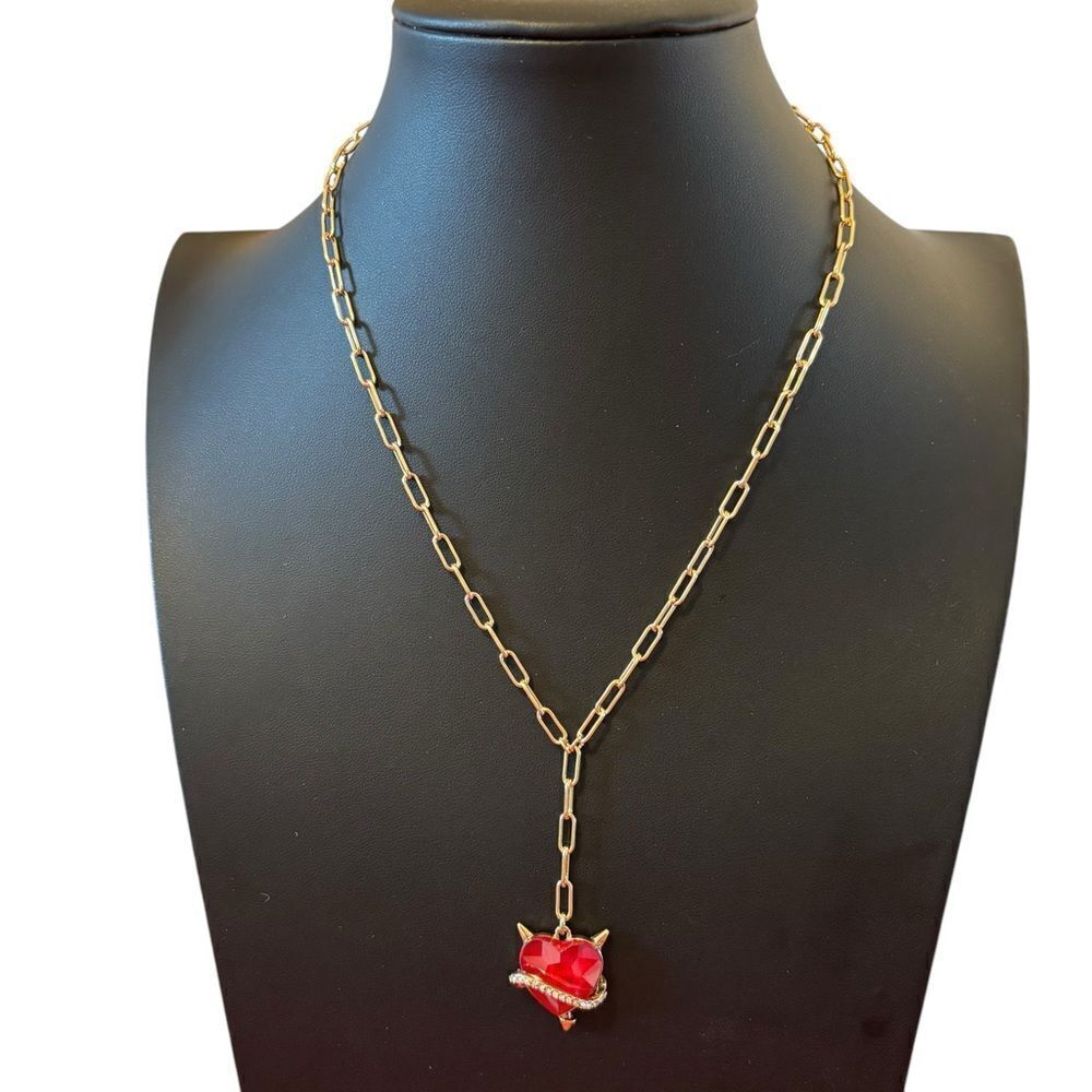 Sexy Devil Red Crystal Heart Y Necklace.